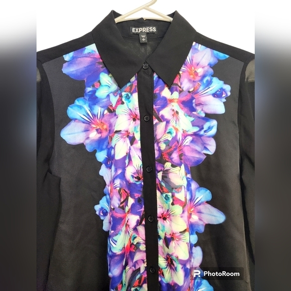 Express Tops - Express Collared Sheer Blouse Small Petite